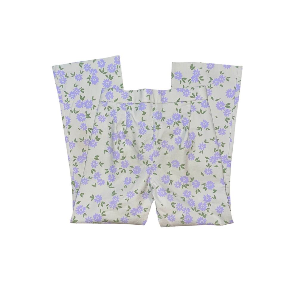 Zara Women’s Size Small Floral Dress Pants White Purple Mini Flare Trousers